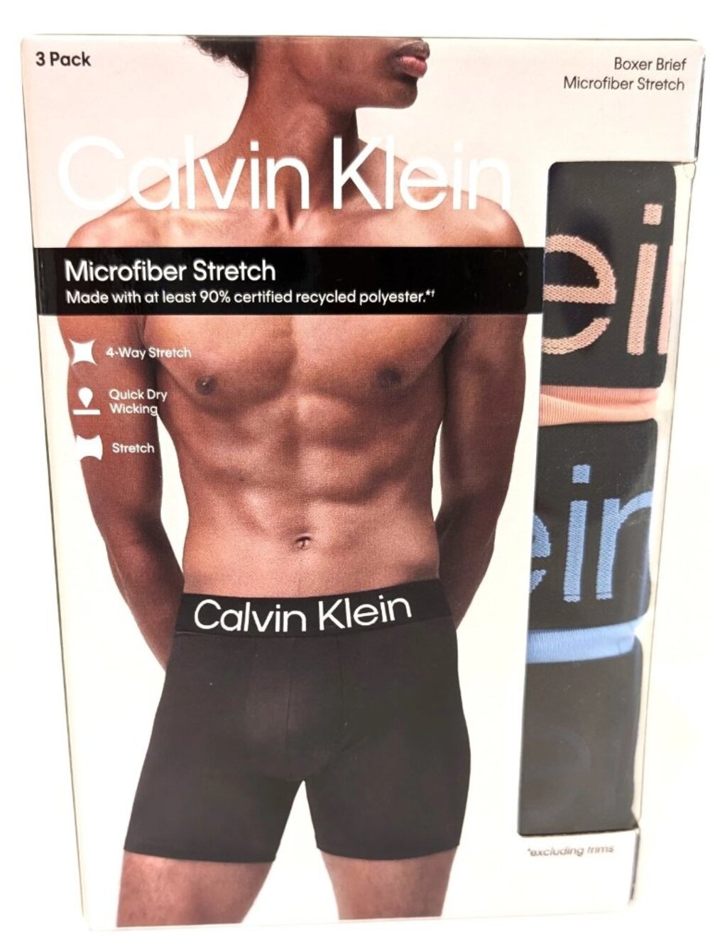 Calvin Klein Mens Microfiber Stretch Boxer Briefs 3 Pack Black Blue Pink Med M